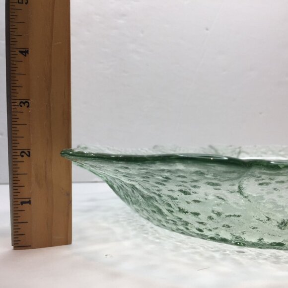 Vintage 13" Green Depression Bubble Glass Fruit Decor Bowl Textured Interior Art - Picture 10 of 10